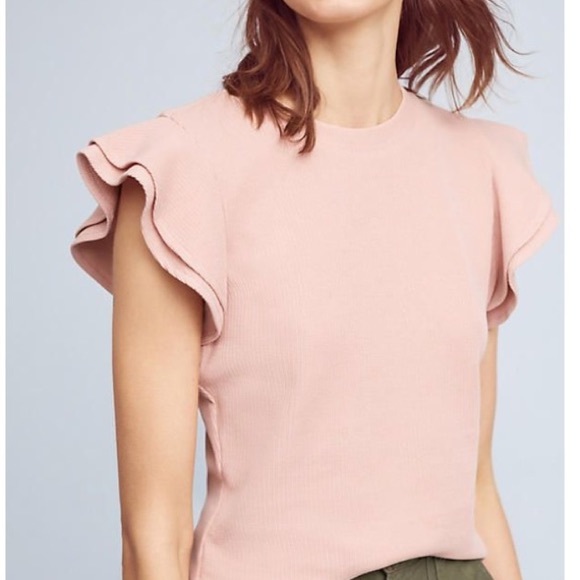 Anthropologie Tops - Anthropologie Deletta Blush Pink Ruffle Sleeve Top